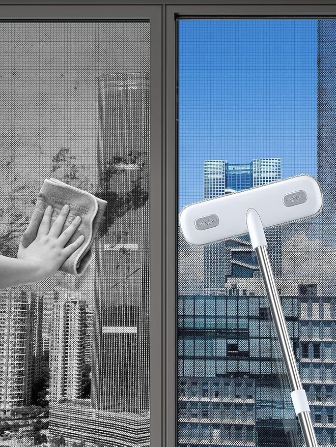 IMHO Cleaning Brush for Window Screen, Screen Cleaner Tool, 2 in 1 Mesh Screen Cleaning Brush, Small Brush for Patio, Door, Porch Screens, White &Grey Brush Cleaners for Screen