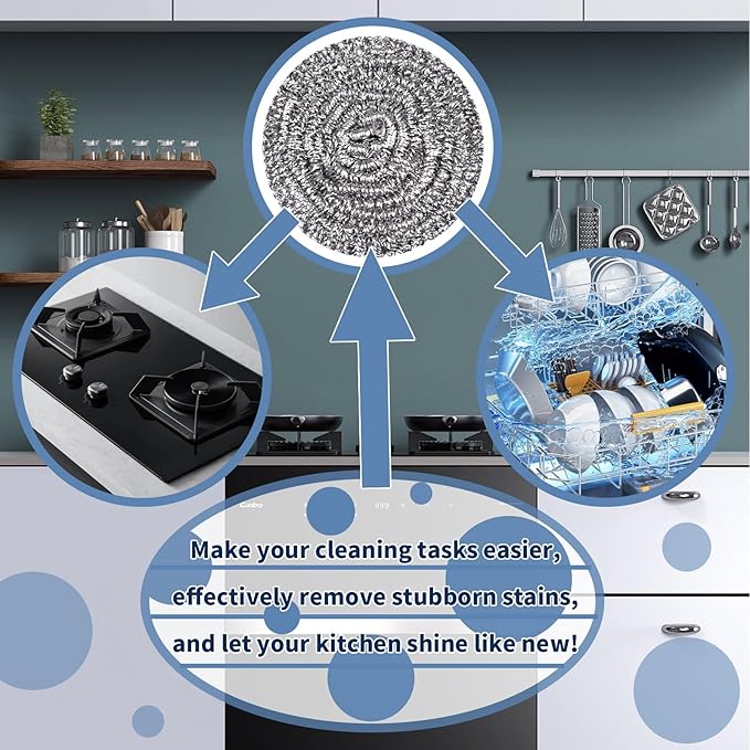 Stainless Steel Scrubber Scrubbing Scouring Pad Sponges Clean Pot Pan and Steel Wool for Kitchen Bathroom