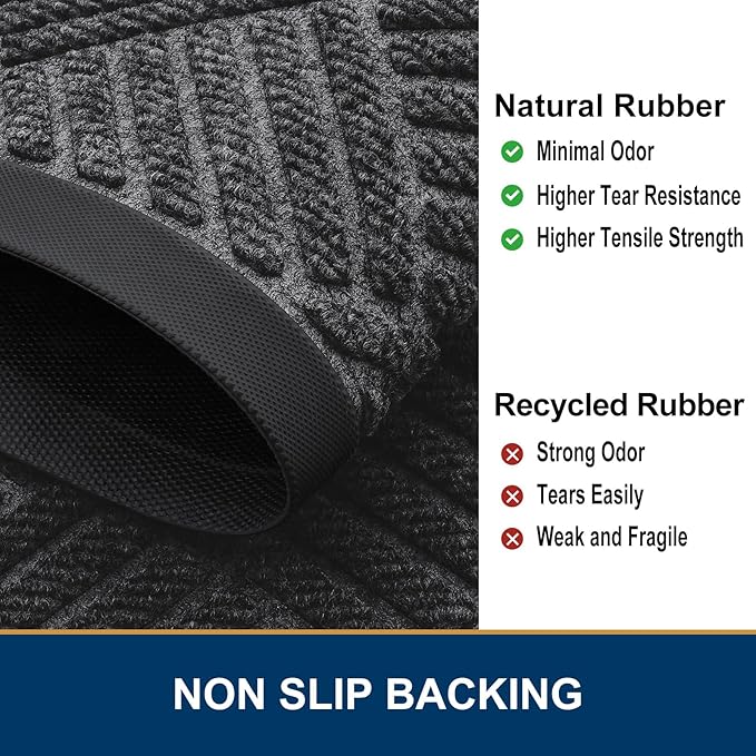 Smiry Front Door Mat Outside Entrance, Heavy Duty Outdoor Indoor Natural Rubber Doormat, Non Slip, Trap Dirt and Moisture, Easy Clean, Low Profile Patio Porch Entryway Mat, 47x23, Light Grey
