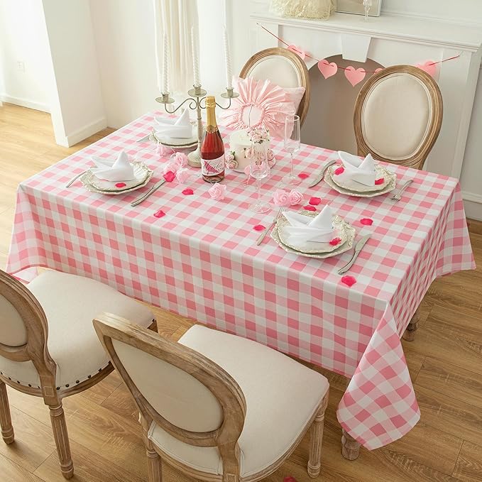 Waterproof Checkered Tablecloth Fabric - Rectangle 58x84 Inch Classic Gingham Buffalo Plaid Table Cloth for Indoor/Outdoor Use - Washable Table Cover for Kitchen, BBQs, and Parties