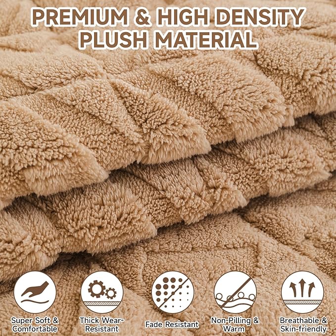 OTOB Pet Couch Covers for 3 Cushion Couch Sofa, Washable & Non Slip Fuzzy Plush Sofa Cushion Covers, All Seasons Geometric Jacquard Modern Soft Dog Bed Mat Slipcovers Protector (Coffee, 27.6"x70.9")