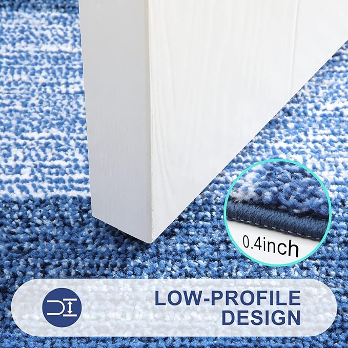 Kitinjoy Indoor Outdoor Door Mat, 48x32 Non-Slip Absorbent Dirt Trapper, Low-Profile Washable Inside Entrance Front Floor Mat, Sturdy Soft Entry Doormats for Entryway, Navy Blue