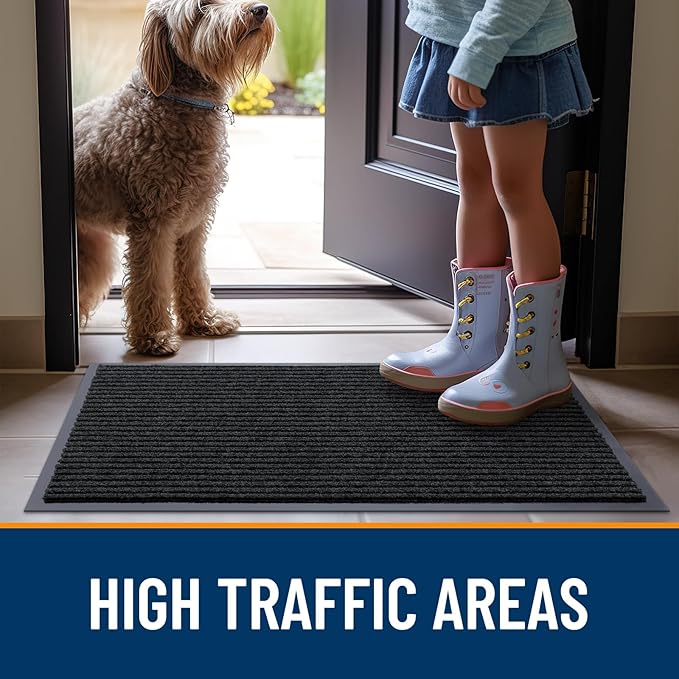 OLANLY Front Door Mat Indoor Outdoor Entrance, Waterproof Heavy Duty Doormat, Fade Resistant, Low Profile, Easy Clean Patio Porch Welcome Floor Mats for Entry, 33x21, Black