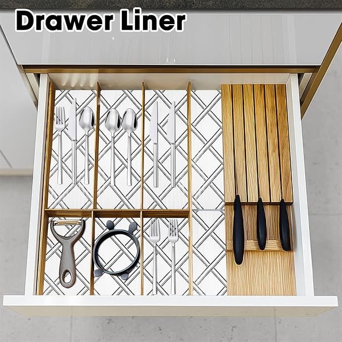 Drawer and Shelf Liners for Kitchen Cabinets Non-Adhesive Cabinet Liners Strong Grip Non Slip Waterproof Contact Paper for Cabinets and Drawers Shelves Cupboard,Geometric,12IN X 20FT