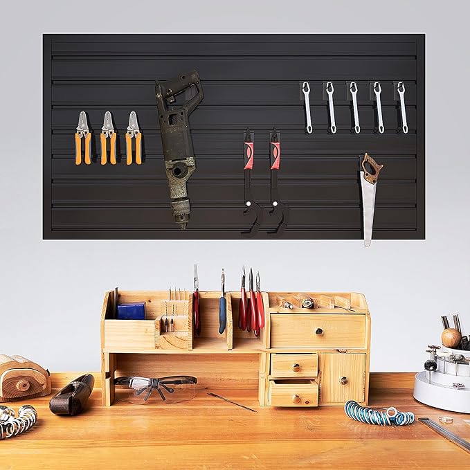 NeatiEase Slatwall Panel Wall Storage Systems, 2 x 4ft Slat Wall Paneling Garage Wall Organizer, Heavy Duty Wall Mounted PVC Wall Rack (Black)