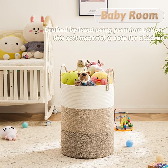 Laundry Basket,Woven Cotton Rope Laundry Hamper,40L for Decorative Storage of Dirty Clothes,Toys and Blankets in Bathroom,Bedroom and Living Room