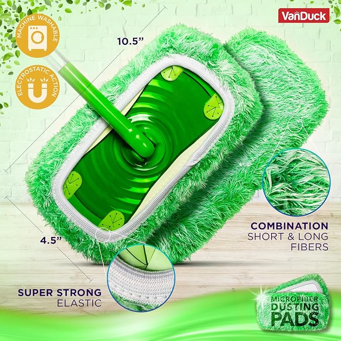 VanDuck Floor Duster Refill Compatible with Swiffer Sweeper Mop (4 Pack) - Microfiber Pet Heavy Duty Dry Cloth Refills - Reusable Mop Pad