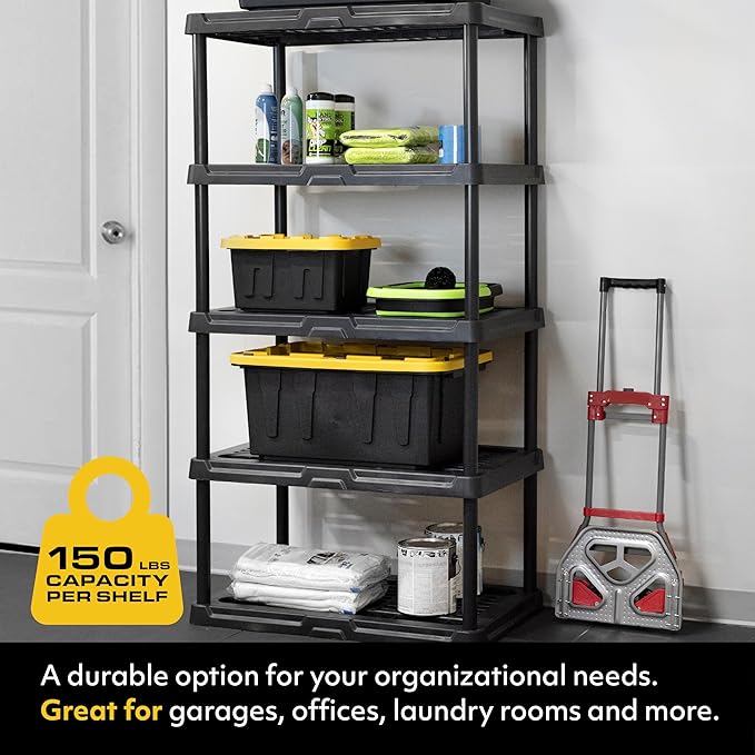 CX 5-Tier (72”H x 36”W x 18”D) Plastic Storage Shelving Unit (Black) 2 Pack, Heavy Duty, 150lbs Per Shelf Capacity, Indoor/Outdoor Storage Organization in Home, Garage, Office, Easy Assembly