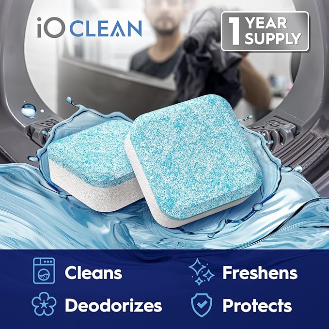 Washing Machine Cleaner and Descaler Tablets 24 Pcs - Deep Clean and Descaling for HE Front and Top Loaders Washer - High-Efficiency Tablets for a Fresh, Spotless Laundry, Remove Odor - 1 Year Supply