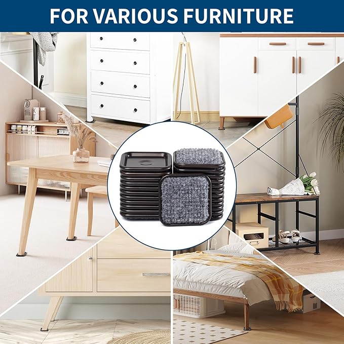 Ezprotekt 2 1/2" Square Reusable Felt Furniture Caster Cups with Carpet Bottom, 16 Pcs Felt Furniture Sliders Floor Protectors Pads to Protect Hardwood, Tile or Floors from Scratches (Brown/Gray)