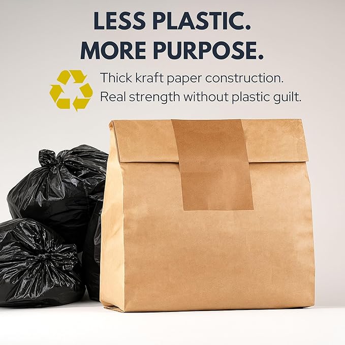 Trash Compactor Bags for Kitchen (12-Pack), 25% Thicker Kraft Paper Compactor Bags with Leak-Proof Liner & Sticker Seals