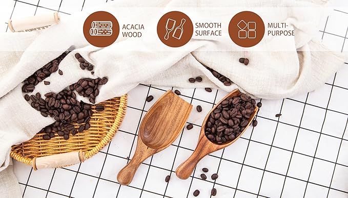 Wooden Coffee Scoop, 4 Pcs Coffee Spoons for Ground Coffee, Tea, Sugar, Wooden Scoops for Jars Small Scoops for Canisters, Bath Salts, Laundry Detergent (Acacia Wood)