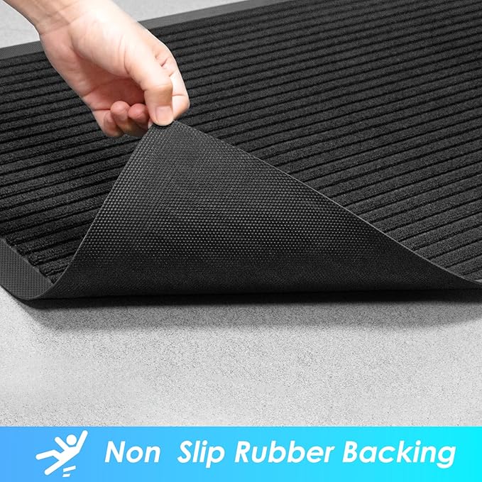 Vicwe Front Door Mat Indoor Outdoor Entrance, 59"x35.5" Heavy Duty Non-Slip Rubber Doormats, Low Profile,Easy Clean Entryway Floor Mats for Outside, Porch, Patios,Black