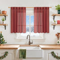 YoungsTex Red Short Linen Curtains 36 Inch Length for Kitchen, Small Window Drapes with Rod Pocket Back Tab Light Filtering Christmas Decor for Bathroom Cafe, 2 Panels, 42 X 36 Inch