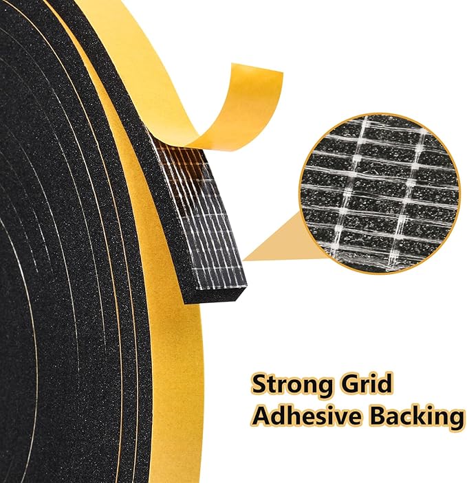 Weather Stripping Door Seal Strip (1/2 Inch X 1/4 Inch X 16Feet), Strong Adhesive, Lightproof, Soundproof, Weatherproof Foam Tape Insulation for Sliding Door, Front Door Frame, Windows- Black