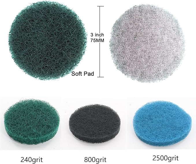 74PCS 3Inch Car Headlight Restoration and Polishing Kit, Sanding Discs with 1/4" and M10 Backing Pad,Scouring Pads, Interface Pad, Wool Polishing Buffing Pad Polishing Buffing Wheel
