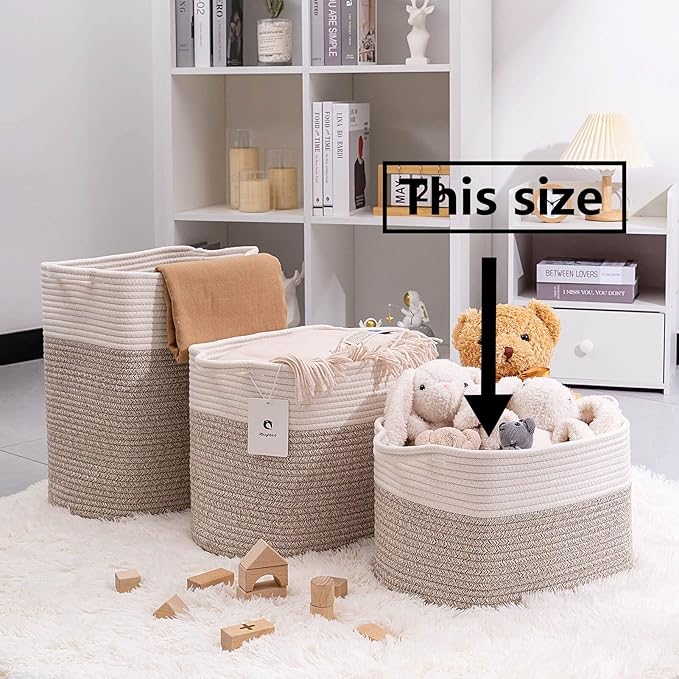 Medium and Large Woven Basket//With Handle, Used for Toys and Fabric Storage Basket used for Storing xl Storage Box, Decorative Storage Box Room 2pack (14L*10W*8.6H White Brown, 14Lx10Wx8.6H)