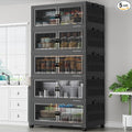 BROVIEW 600Qt Stackable Storage Bins with 5 Lids, Extra Large Closet Organizer Collapsible Drawer Boxes with Wheels, Folding Plastic Cabinet Containers for Home Kitchen Room Organization, 5Pack Black