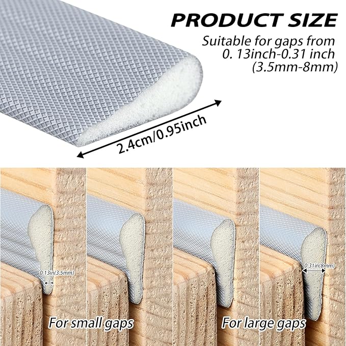 QDiShi 196" Wedge-Shape Weather Stripping Door Seal Weatherproof Foam Seals Self Adhesive Insulation Anti-Collision Strip Soundproofing Frame Insulation Tape Fits 0.13-0.31" Gaps(Grey)