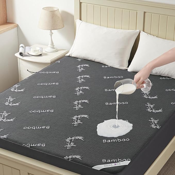 BEDLORE Full Size Mattress Protector Waterproof, Mattress Pad Fitted 6-15 Inch Deep Pocket, 3D Air Fabric Soft Double Bed Mattress Cover Noiseless Washable for Home, College Dorm, Gray