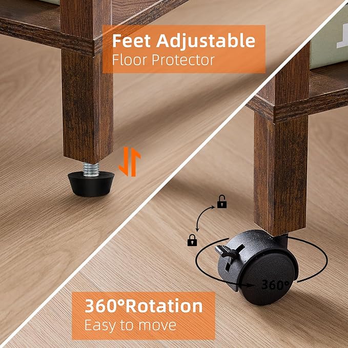 Lerliuo 3 Tier Printer Stand with Storage, Printer Table for Home Office, Wooden Rolling Printer Cart Shelf with Lockable Wheels fit Fax Machine, Scanner(Brown)