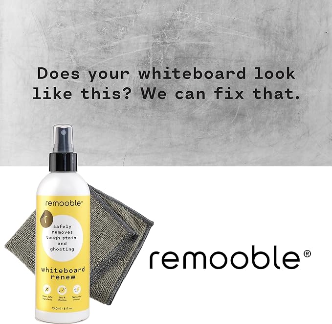 Remooble Dry Erase Whiteboard Cleaner Spray & Microfiber Cleaning Cloth - Safely Removes Tough Stains and Ghosting, 8 oz.