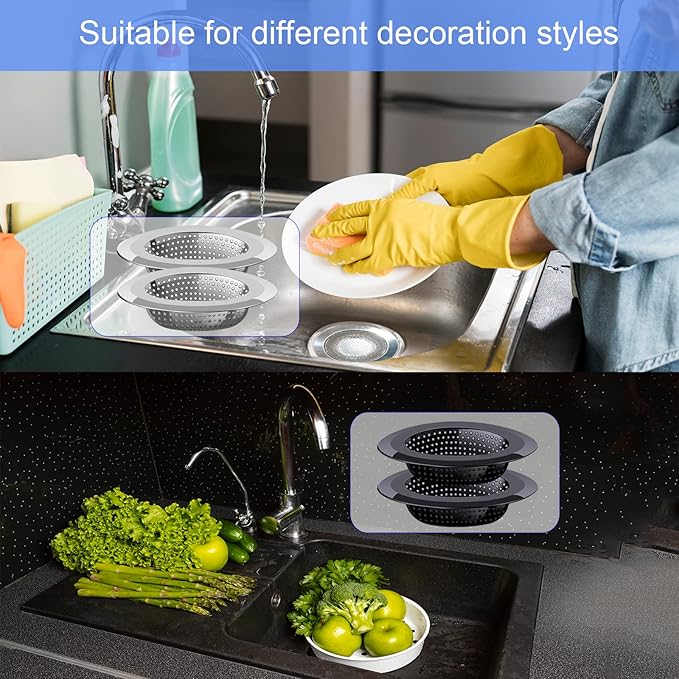 Kitchen Sink Drain Strainer, 4 Pack Stainless Steel and Black Mesh Sink Strainer for Kitchen with Large Wide Rim 4.5" Diameter, Sink Filter Strainer with 3" Basket Sink Food Catcher