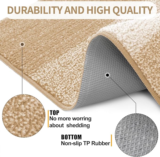 Kitinjoy Indoor Outdoor Door Mat, 30x17 Non-Slip Absorbent Dirt Trapper, Low-Profile Washable Inside Entrance Front Floor Mat, Sturdy Soft Entry Doormats for Entryway, Beige