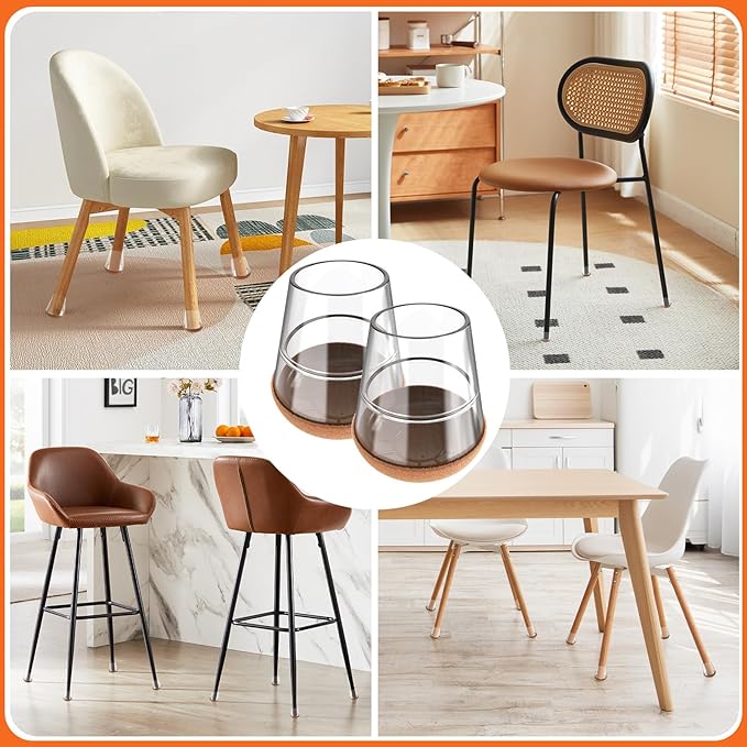 Chair Leg Floor Protectors Small 24Pcs,Silicone Chair Leg Protectors for Hardwood Floors/Tiles,360°Wrapped Felt Bottom to Prevent Scratch and Reduce Noise, Round Clear