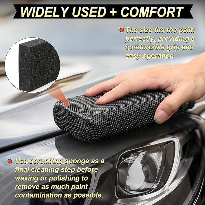 Car Wash Sponge,Dual Sided Car Clay Scrubber for Fast and Effective Removal of Paint,Light Overspray So On,Scrubbing and Clay Work,2-Pack