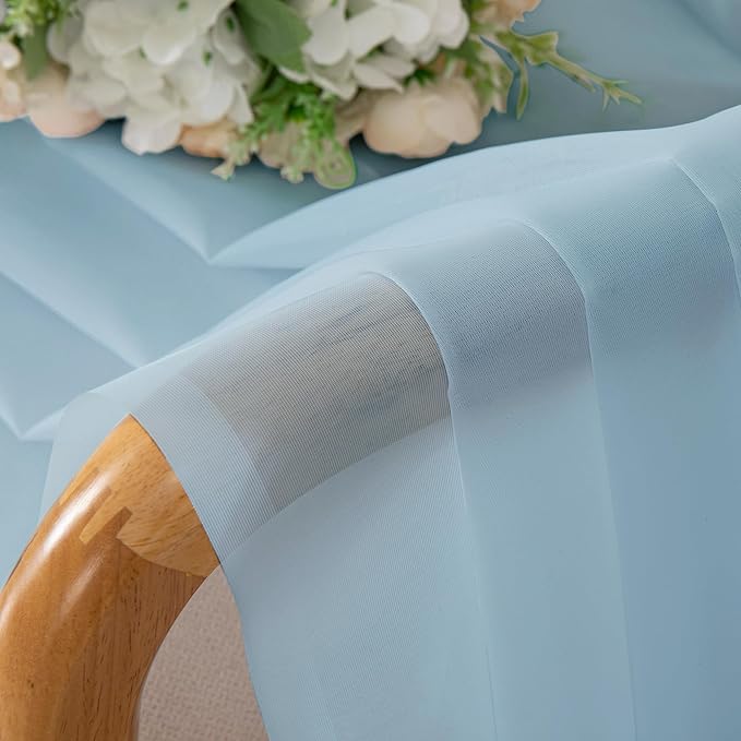 Chyhomenyc Sky Blue Sheer Curtains 54 Inch Long 2 Panels, Light Filtering Rod Pocket Voile Short Curtains Drapes for Living Room Bedroom Small Windows, 42Wx45L Inches