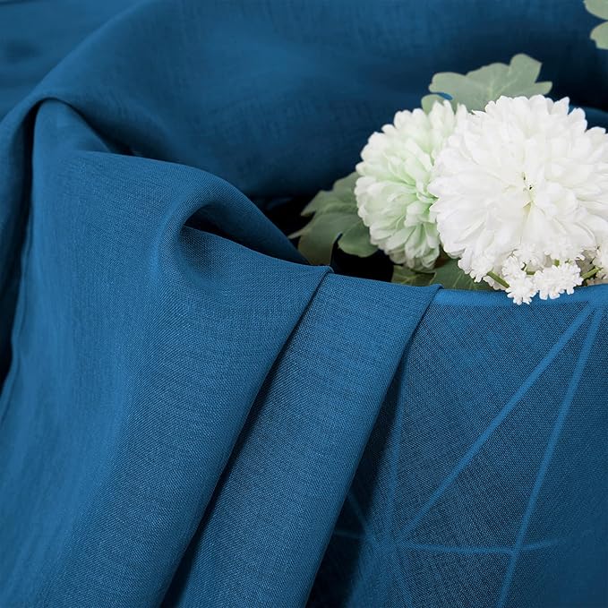 Tollpiz Short Sheer Curtain Linen Textured Bedroom Curtains Sheer Light Filtering Rod Pocket Voile Curtain for Living Room, 54 x 54 inches Long, Classic Blue, Set of 2 Panels
