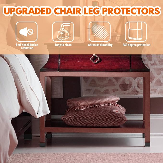 Rectangle Chair Leg Protectors for Hardwood Floors,16 PCS Silicone Covers to Protect Wood Tile Floors Felt Pads Furniture Leg Caps Reduce Noise. Easy to Move.(Black,2 x 4 Inch,Rectangular)