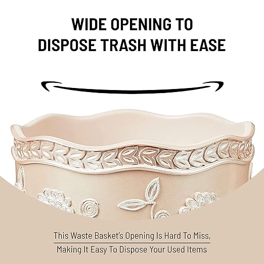 Zahari Home Decorative Trash Can for Bathroom, Office & Bedroom - 2.1 Gallons Stylish & Small Trash Can for Dorms, Desktop & Restroom - Chic Waste Basket for Compact Spaces, Rose Vine