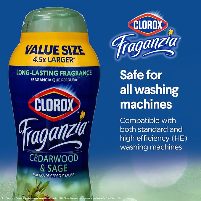 Clorox Fraganzia Laundry Scent Booster Crystals in Cedarwood & Sage Scent - Scented In-Wash Freshener Beads for Fresh, Clean, Great Smelling Clothes and Linens, 70 Oz