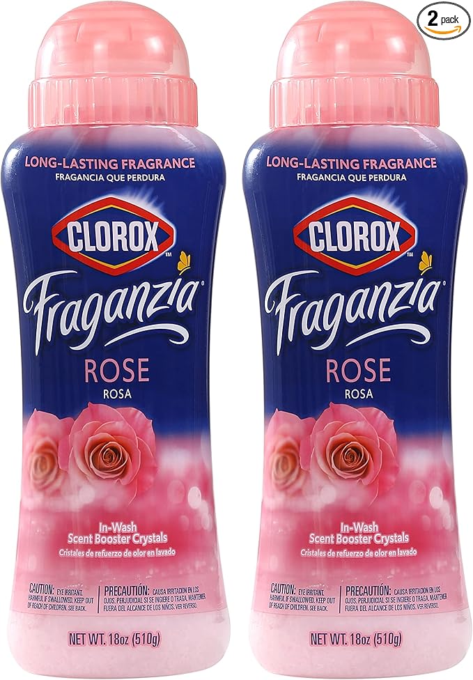 Clorox Fraganzia Laundry Scent Booster Crystals in Rose Scent - Scented In-Wash Freshener Beads for Fresh, Clean, Great Smelling Clothes and Linens, 18 Oz - 2 Pack