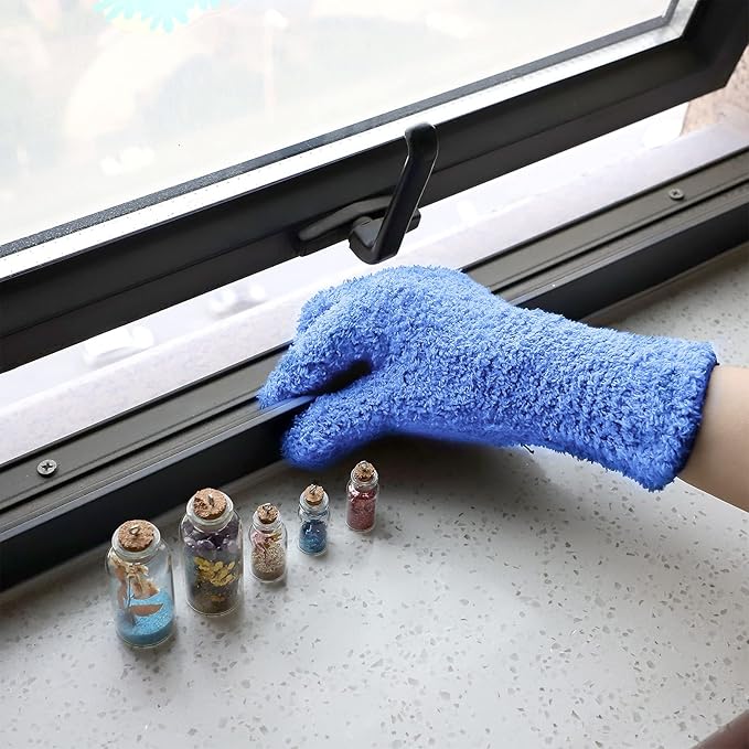 Patelai Microfiber Gloves for Plants Dusting Cleaning Glove Mittens, Navy Blue, 4 Count