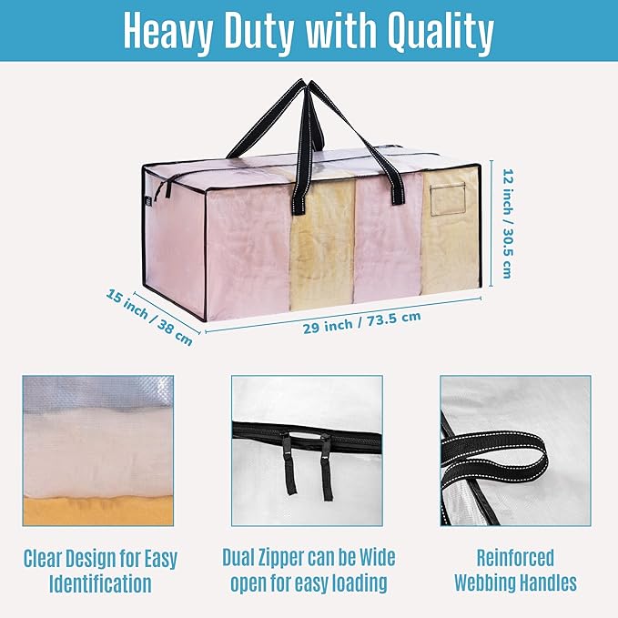VENO 8 Pack Moving Bags Extra Large Storage Bags for College Move-In, Heavy-Duty Storage Totes, Packing Boxes, and Wardrobe Moving Supplies - Durable Laundry Bags for Clothes (Clear, 8 Pack)