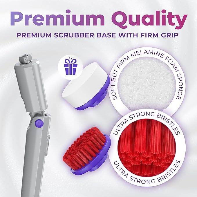 SYNOSHI PRO Electric Spin Scrubber, Cordless Cleaning Brush Bathroom Scrubber. Waterproof Shower Cleaner Brush with Adjustable Angles, 2 Speed, 180Min Work Time for Floor, Bathtub, Kitchen, Car, Tub