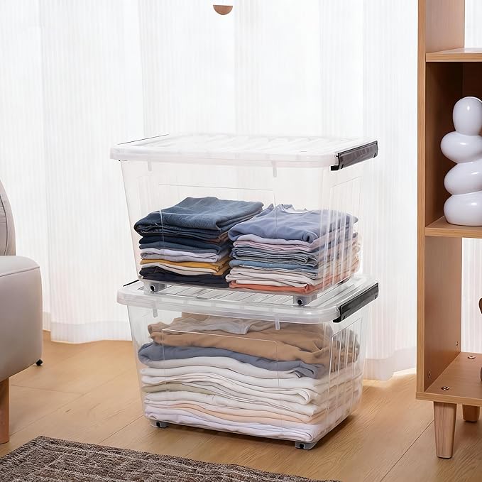 Citylife 54 QT Clear Plastic Storage Bins with Lids Stackable and Nestable Storage Boxes with Lids Large Plastic Storage Containers for Garage, Closet, Kitchen, 4 Packs