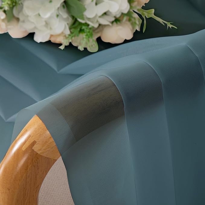 Chyhomenyc Sheer Stone Blue Tier Curtains 24 Inch Length, Small Window Curtains Treatment for Bathroom Living Room Basement, Short Rod Pocket Cafe Curtain, 42W x 24L Inches, 2 Panels