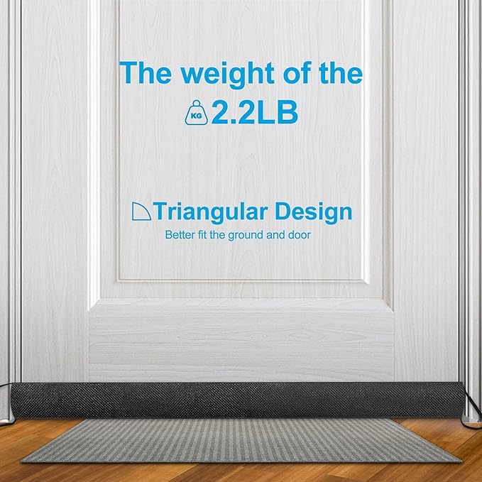 QUOLIX Triangle Under-Door Draft Stopper, 36 Inch Noise Blocker, Weighted Weather Stripping, Gray Cotton & Polyester, Multi-Function Noise & Light Blocker, Black