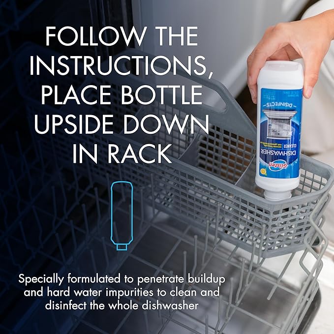 Glisten Dishwasher Cleaner, Removes Limescale, Rust, Buildup, and Grease, Lemon Scent, 12 Ounce Bottle, 6-Pack