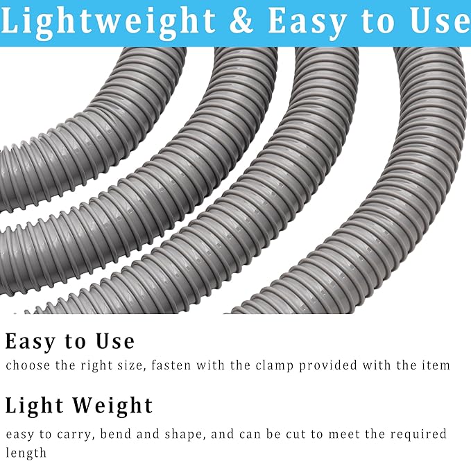 Dust Collection Hose 1.5 in × 20 ft Heavy Duty Flexible PVC Reinforced Thicken Helix Suction Discharge Corrugated Pipe Hose for Fume Dust Collector Fitting Wood Chip Saw (1.5 inch gray hose)