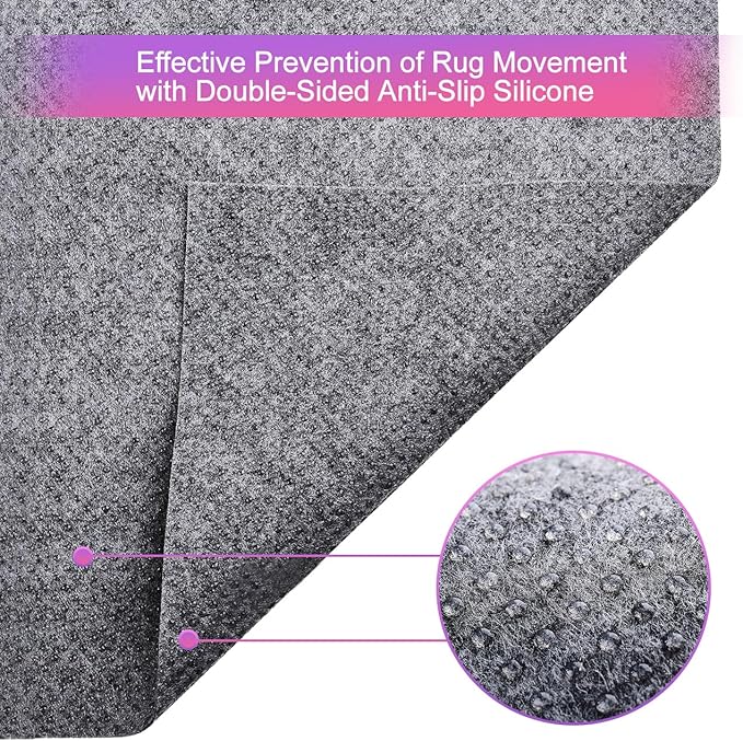 Ultra Strong Anti-Slip Thin Rug Felt Pad 5 x 8 Feet for Hardwood Floors, Non Slip Carpet Padding, Non Skid Area Rug Mat Keep Your Rugs in Place- Gray