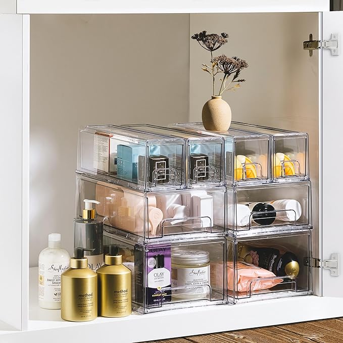 Sorbus Small Clear Storage Drawers (2 Pack) – Stackable Organizer Bins with Pull-Out Drawers for Kitchen, Pantry, or Fridge – Acrylic Storage Bins with Handles