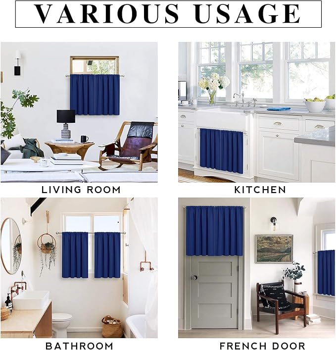 RYB HOME RV Camper Door Window Curtains -Blackout Privacy Curtains & Drapes for Bathroom Bedroom Kitchen Portable Travel Trailer Small Window Decor, W 34 x L 24, Marine Blue, 2 Panels