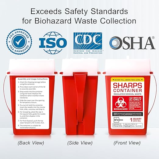 Sharps Container Large - Sharps Containers for Home Use and Labs - Portable Needle Disposal and Travel Size Biohazard Bin - 1 Quart (Pack of 1)