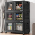 BROVIEW 300Qt Stackable Storage Bins with Lids, 75Gal Closet Organizers and Storage Drawer, Plastic Collapsible Storage Bins with Doors, Heavy Duty Store Box Cabinet for Home Kitchen, 3Pack Black