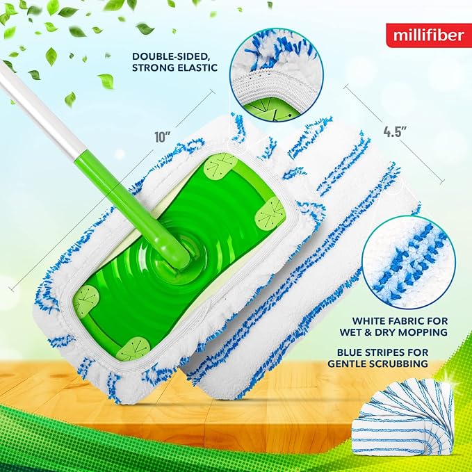 Microfiber Reusable Mop Pads Compatible with Swiffer Sweeper (2-Pack) Washable Mop Pads for Wet & Dry Use (Handle is Not Included)